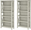 Linen White Oak 5 Shelf Bookcase Set 2 Tall 66H 32W 13D