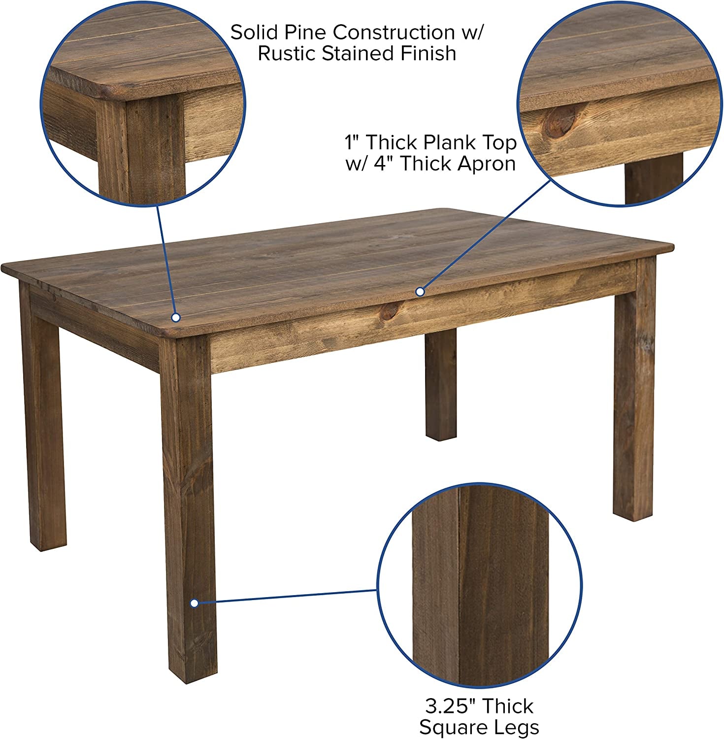 Solid Pine Farmhouse Dining Table In Antique Finish