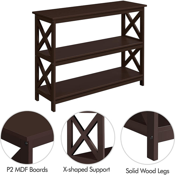 Espresso 3-Tier Console Table With Storage Shelves