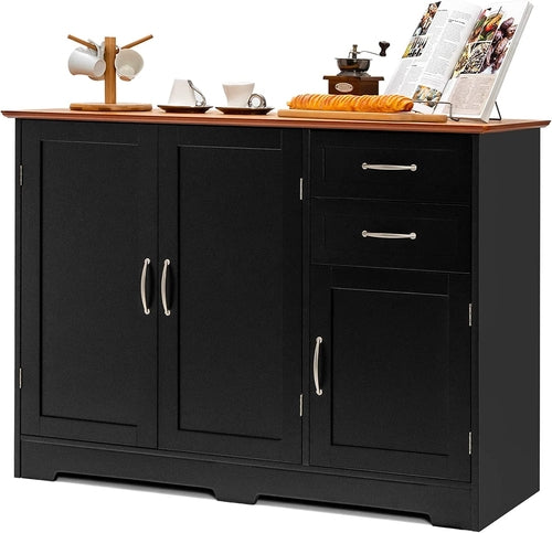 Buffet Credenza Console Table With Drawers In Oak Finish