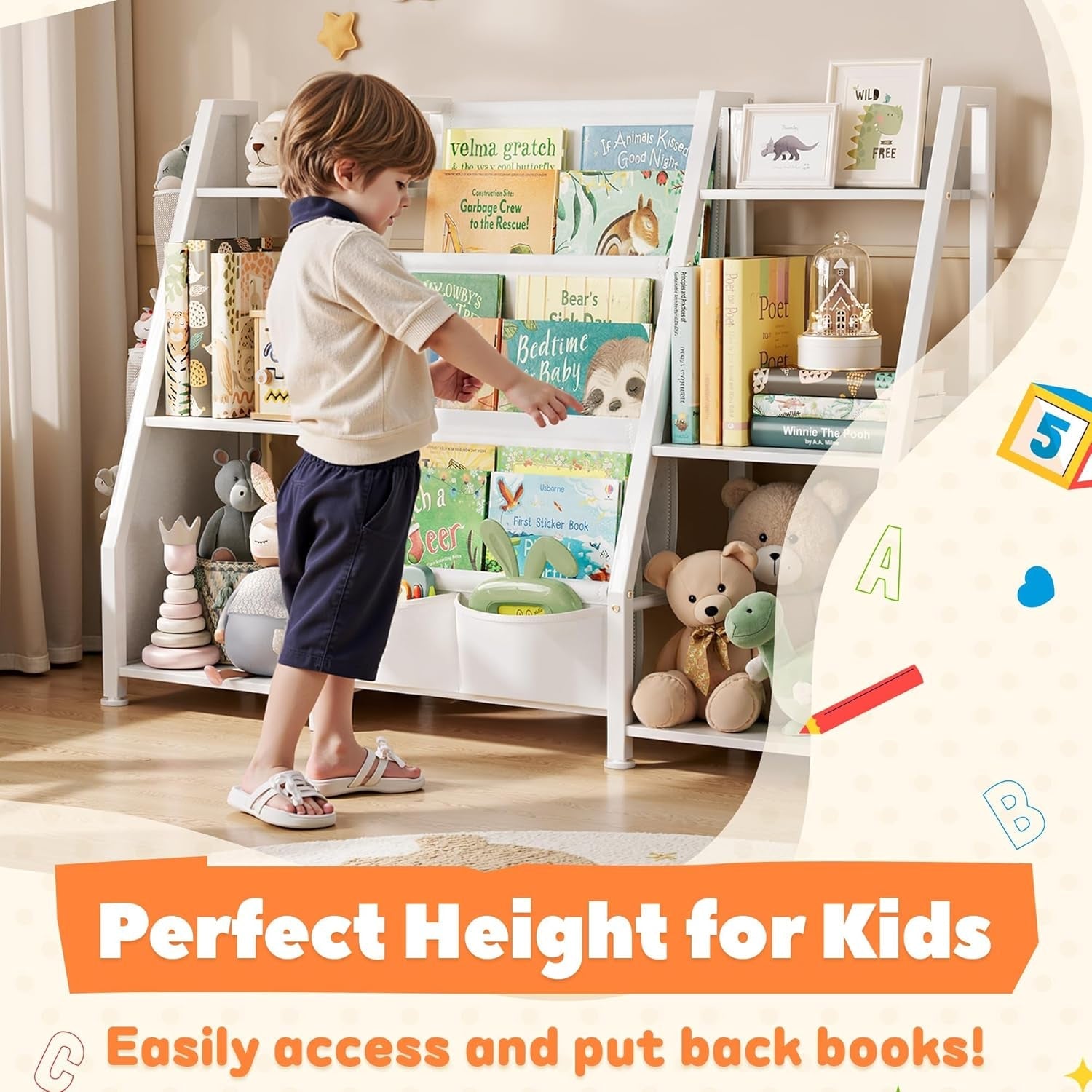 3 Tier Kids Bookshelf Toy Organizer In White Wood And Metal Secondary image