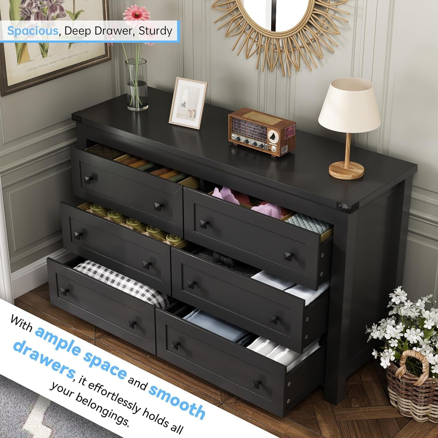Black Dresser With 6 Drawers For Bedroom Modern Storage – The Must Haves