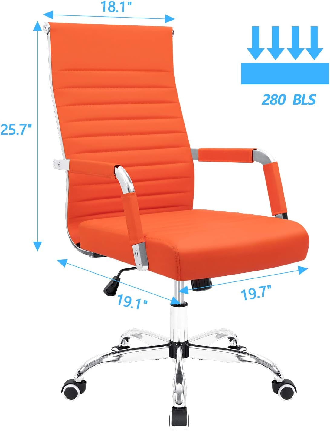 Orange Ribbed Leather Office Desk Chair Adjustable Height Secondary image