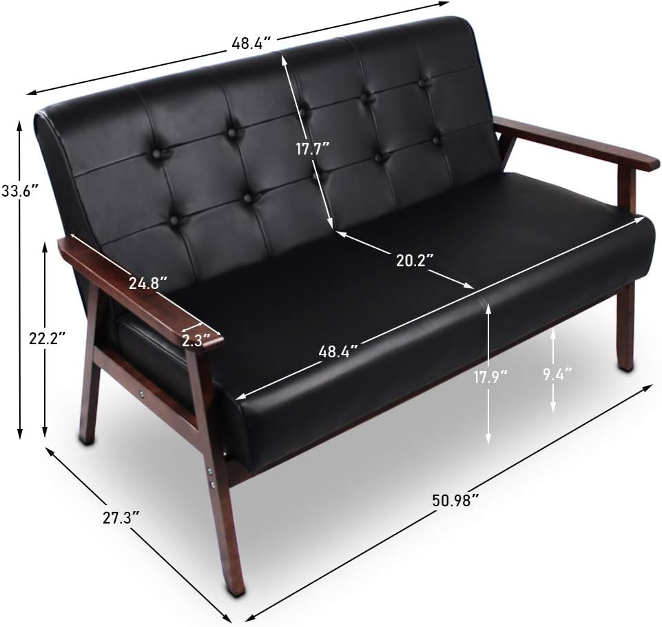 Mid-Century Modern Faux Leather Loveseat Sofa 2-Seat