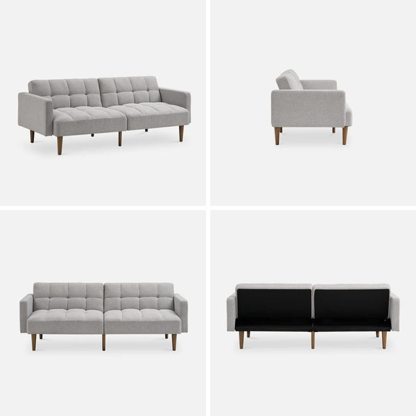 Gray Fabric Twin Futon Sofa Bed With Arms For Small Rooms