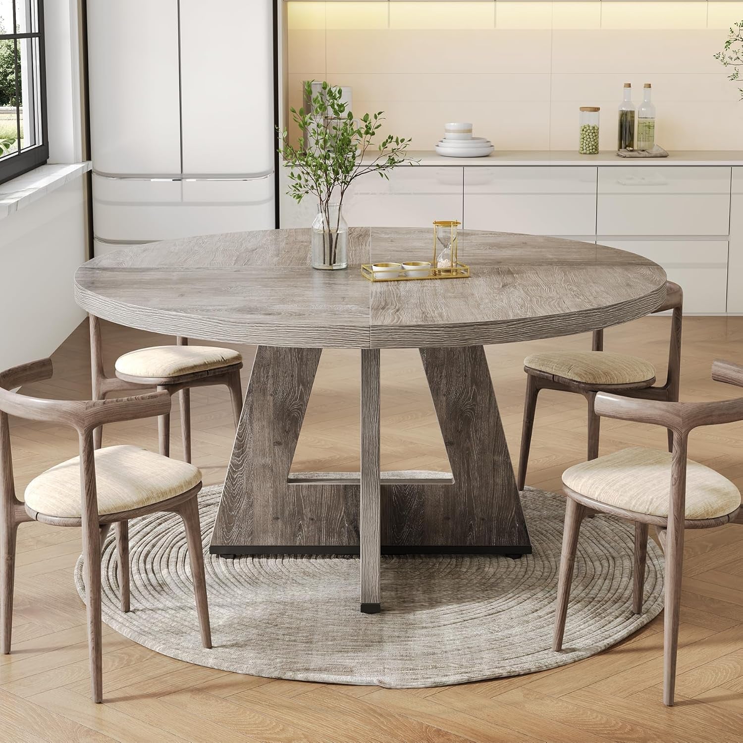 Round 47 Inch Dining Table For 4 To 6 With Grey Pedestal Main image