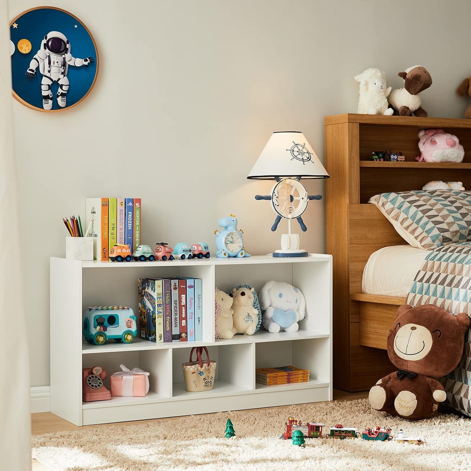 Wooden Toy Organizer and Bookshelf 5 Section Kid Storage Main image