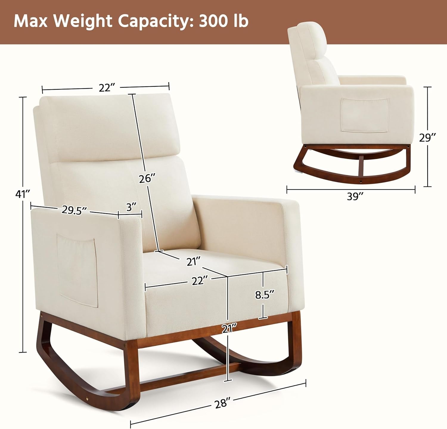 Rocking Recliner Chair With Side Pocket And Adjustable Secondary image