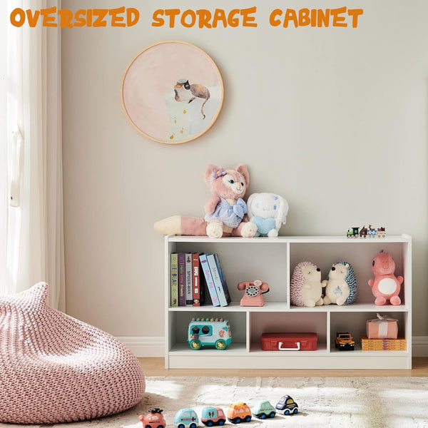 Wooden Toy Organizer and Bookshelf 5 Section Kid Storage
