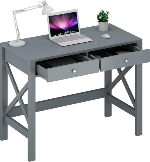 Home Office Desk Grey With Two Drawers Computer Table