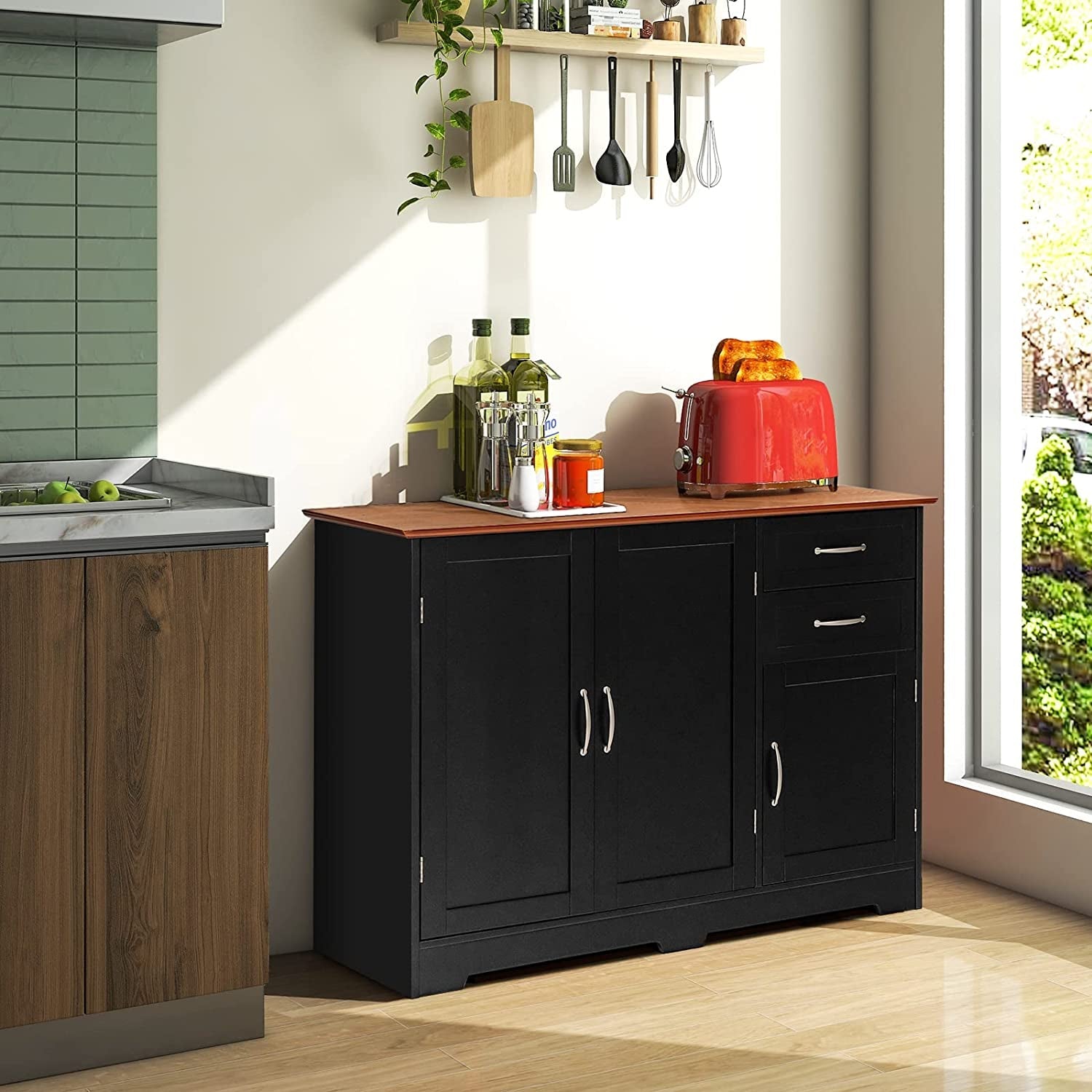 Buffet Credenza Console Table With Drawers In Oak Finish Main image
