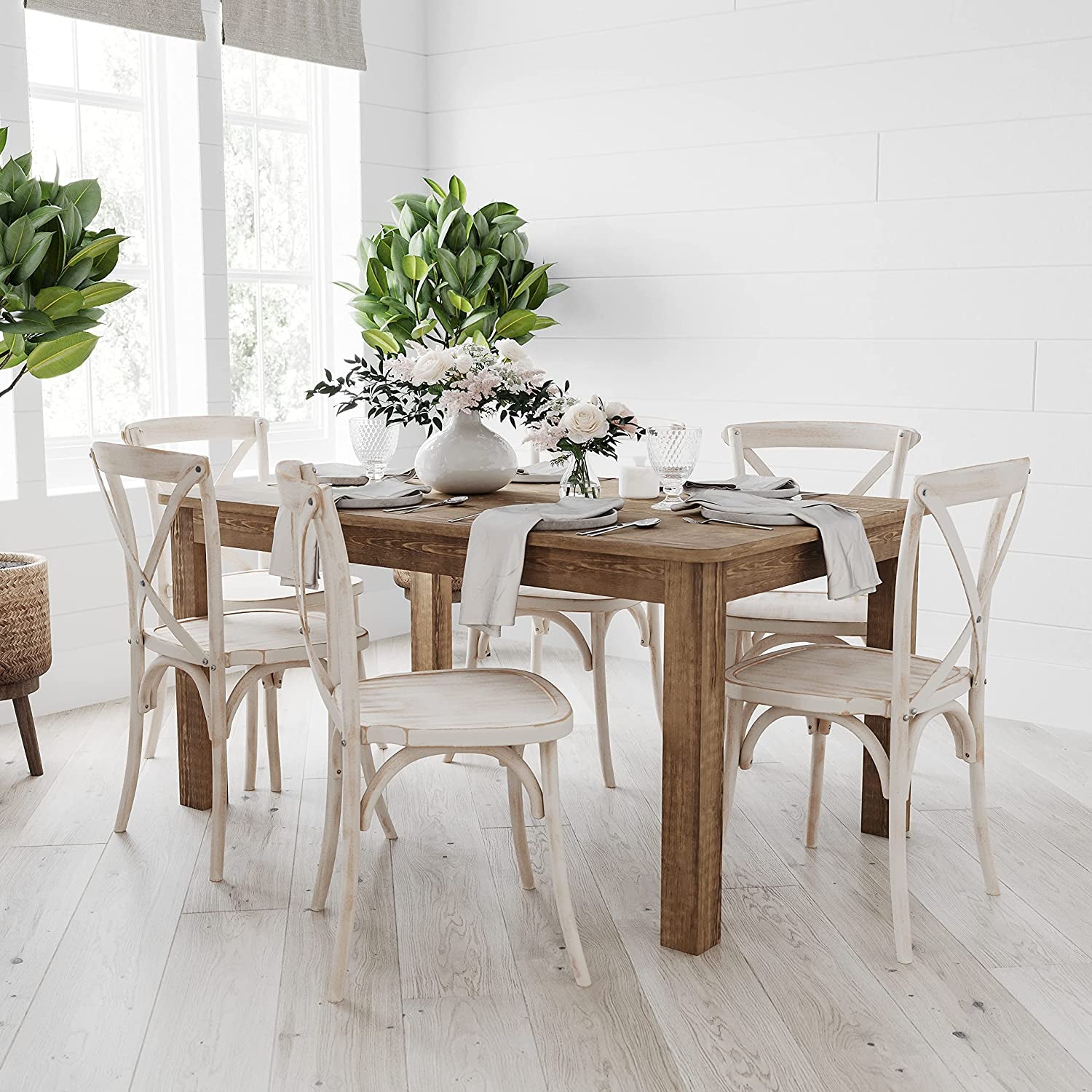 Solid Pine Farmhouse Dining Table In Antique Finish Main image