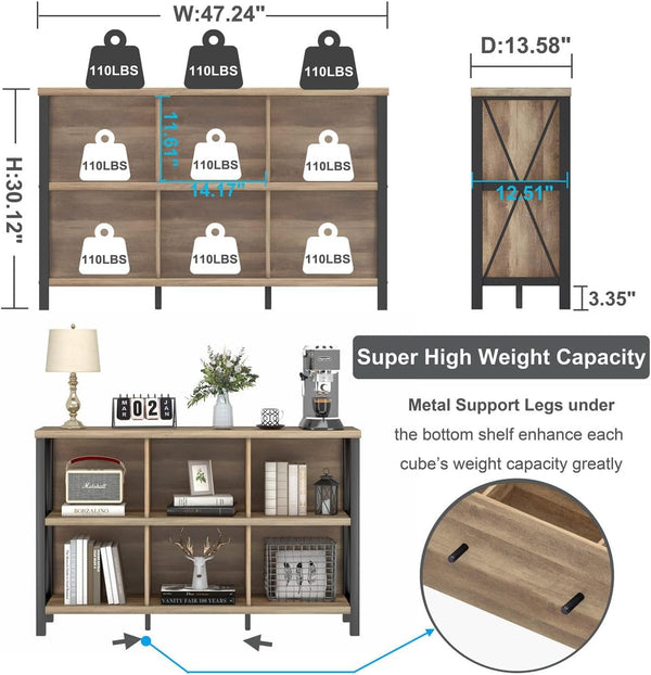 6 Cube Storage Organizer With Shelf Rustic Oak Bookcase