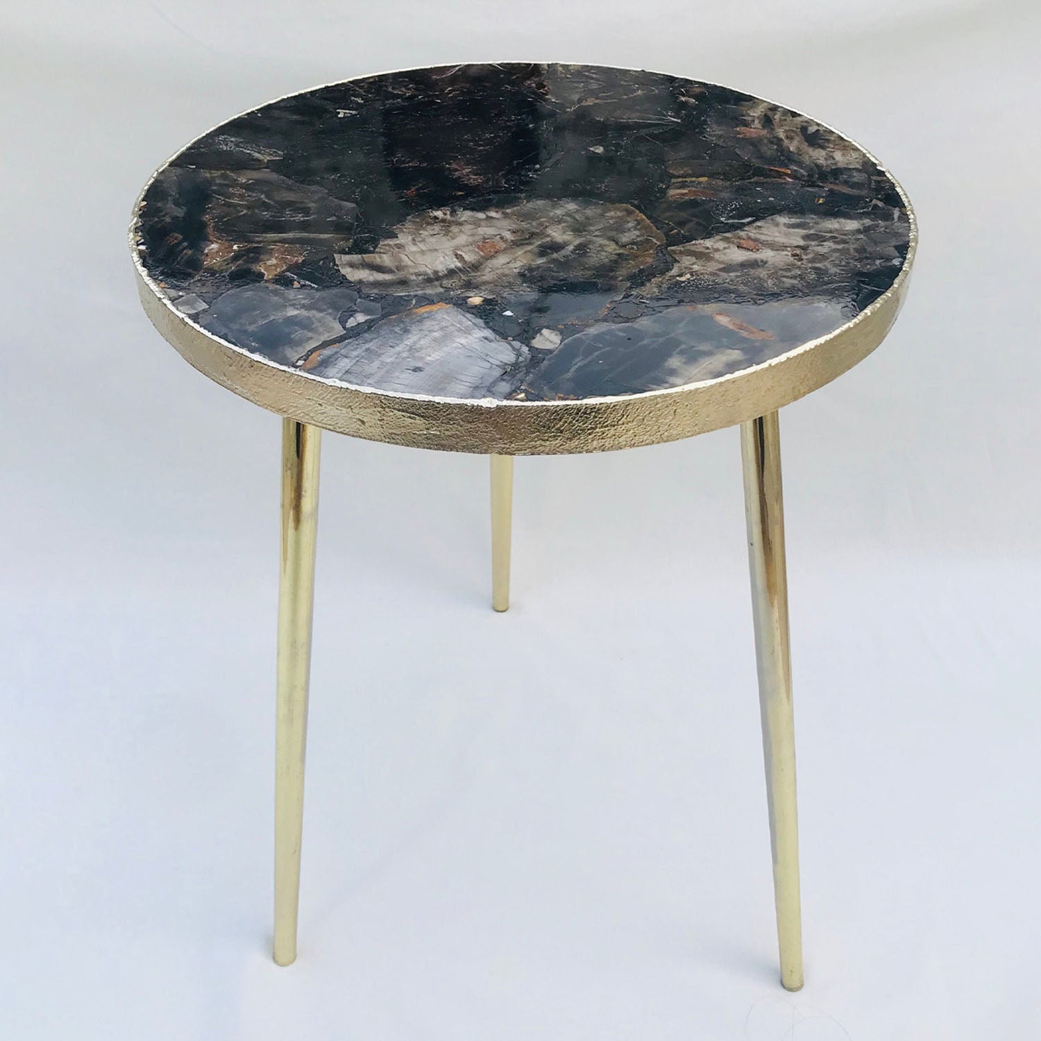 Black Petrified Wood Agate Round Edge Side/Coffee Table Main image