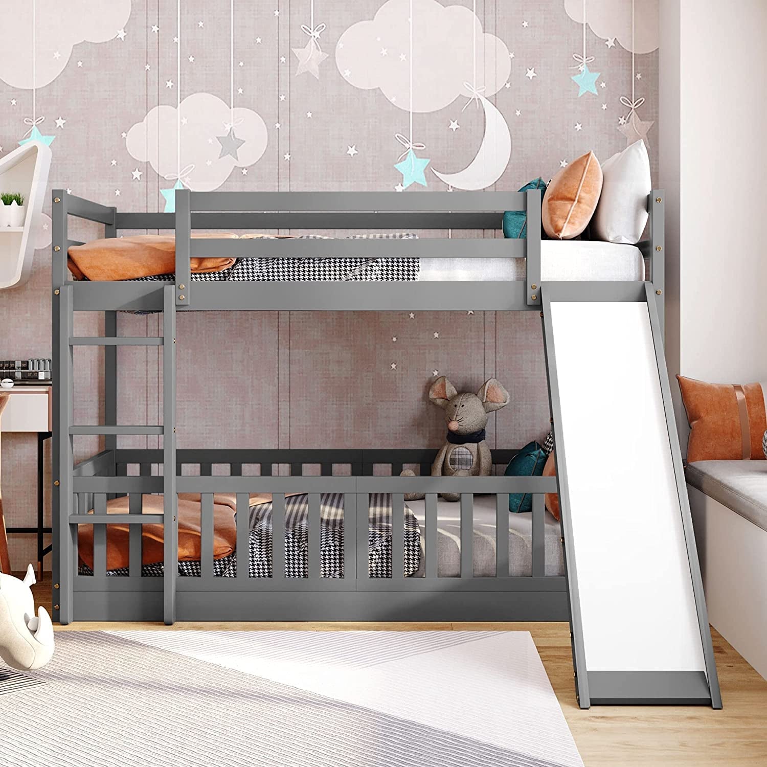 Twin Metal Bunk Bed Frame Black With Convertible Ladder Main image