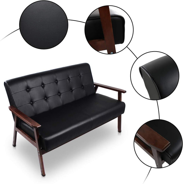 Mid-Century Modern Faux Leather Loveseat Sofa 2-Seat