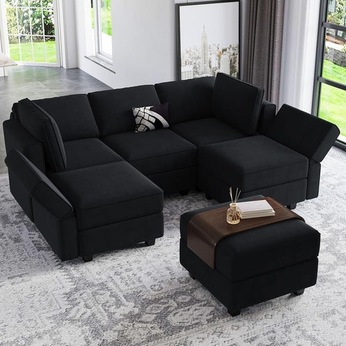 Modular Velvet Sectional Sofa With Chaise For Living Room