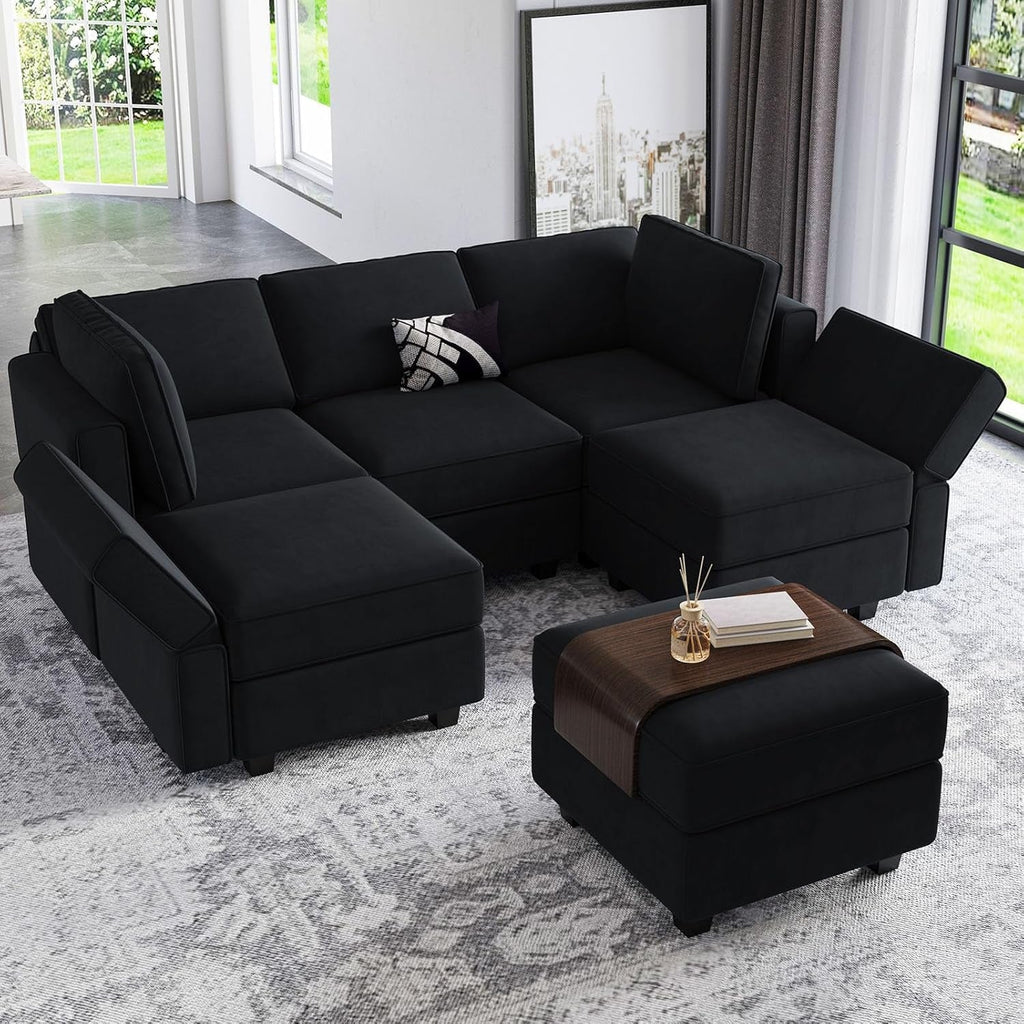 Modular Velvet Sectional Sofa With Chaise For Living Room