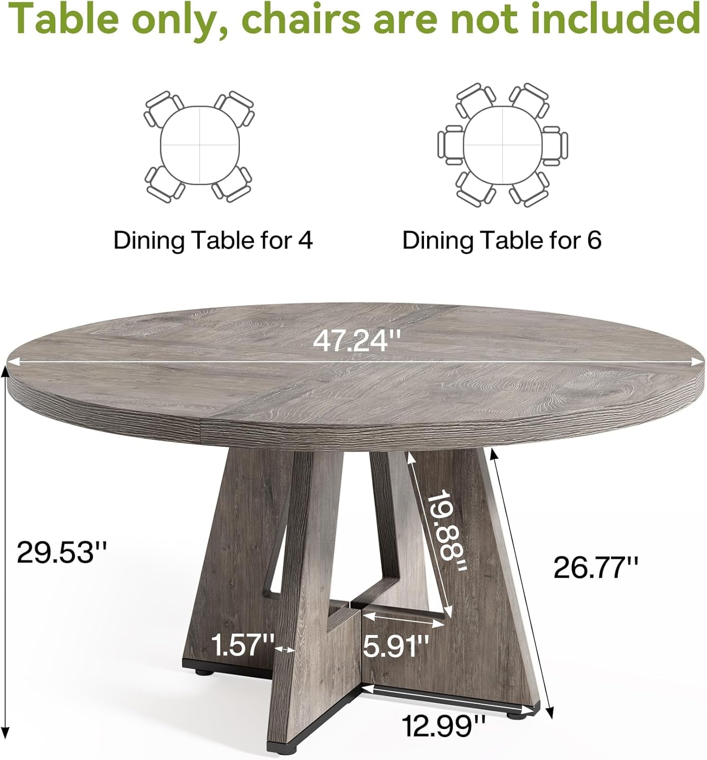 Round 47 Inch Dining Table For 4 To 6 With Grey Pedestal Secondary image