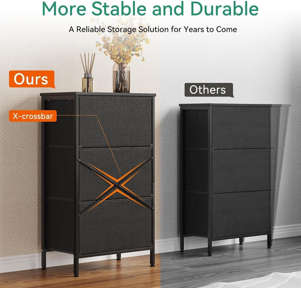 Black 3 Drawer Dresser Nightstand For Bedroom Compact