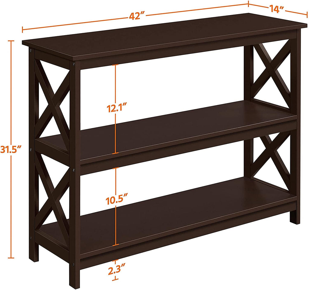 Espresso 3-Tier Console Table With Storage Shelves