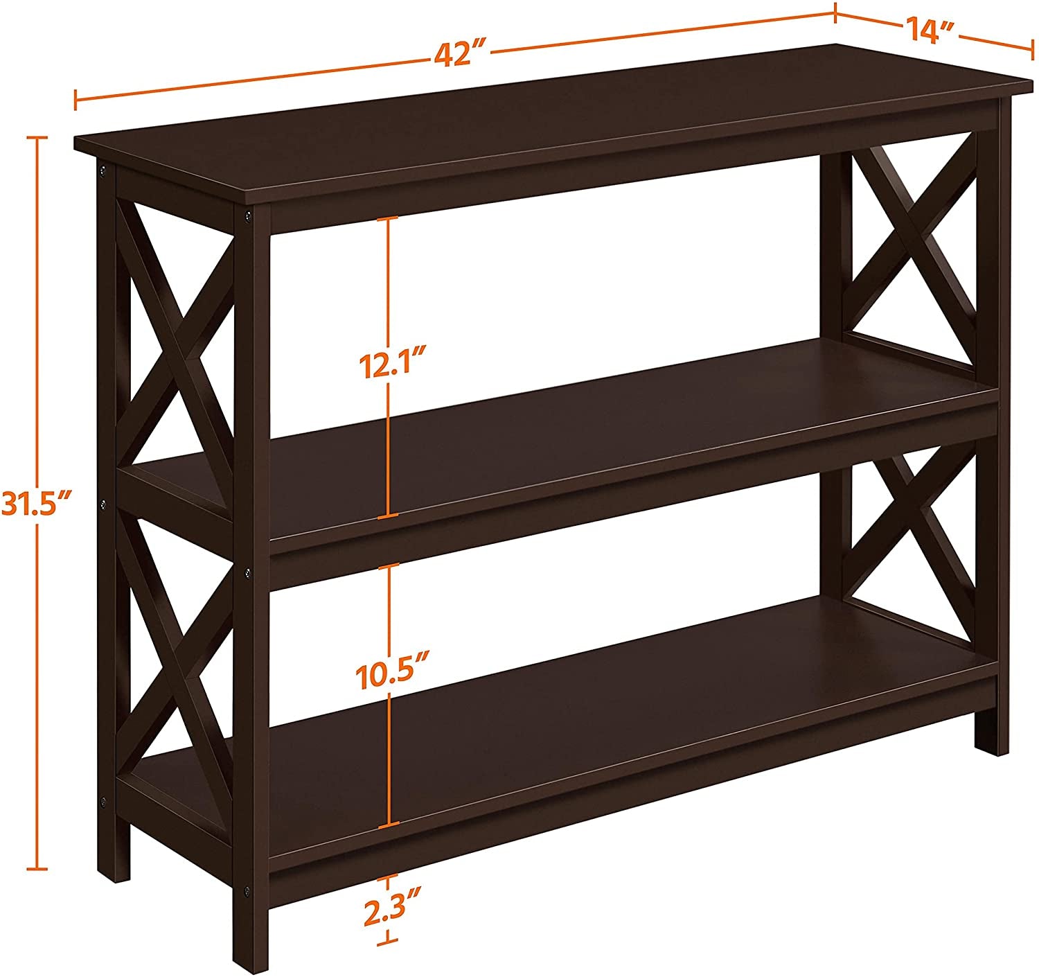 Espresso 3-Tier Console Table With Storage Shelves