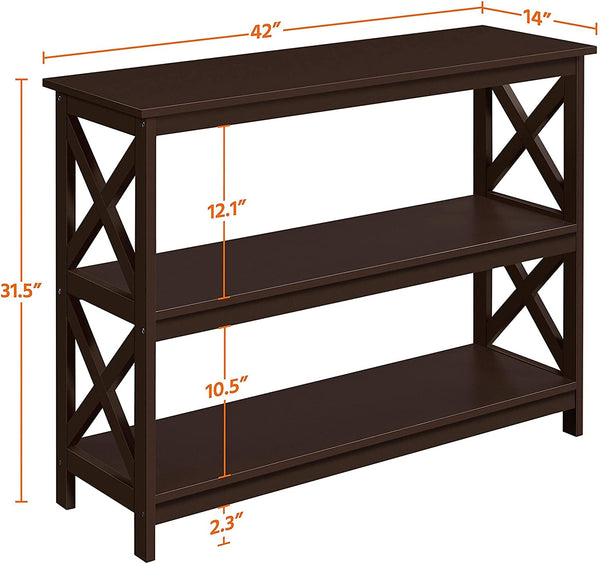 Espresso 3-Tier Console Table With Storage Shelves