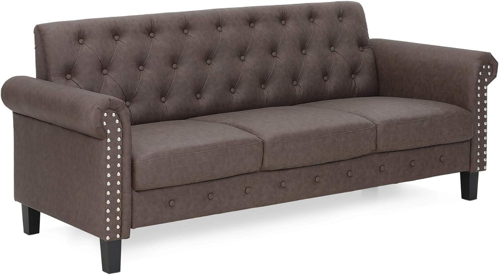 Two Seater Tufted Black Faux Leather Loveseat for Living Room