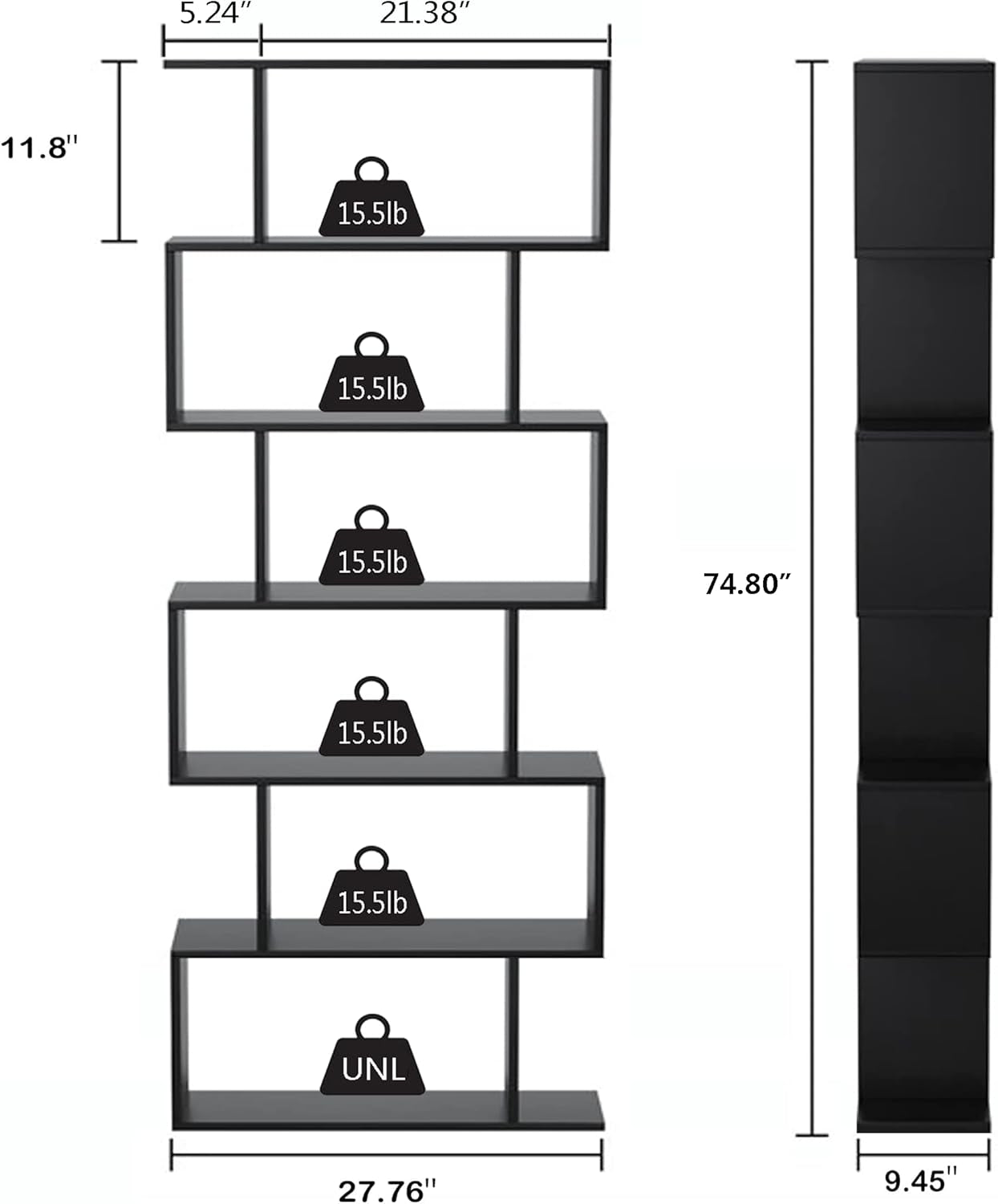 6 Tier S Shaped Bookshelf Freestanding Modern Display Secondary image