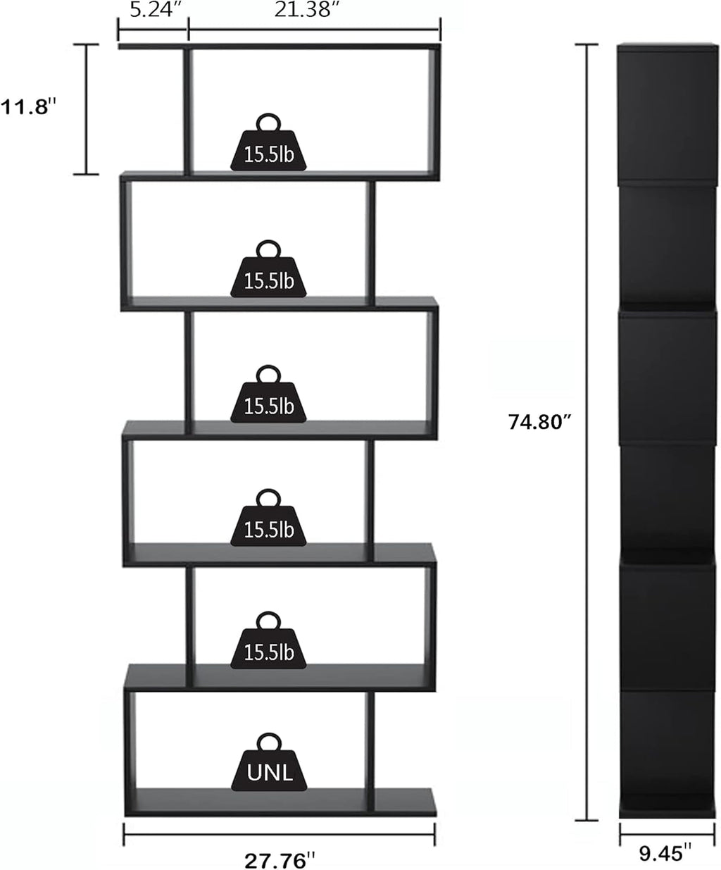 6 Tier S Shaped Bookshelf Freestanding Modern Display