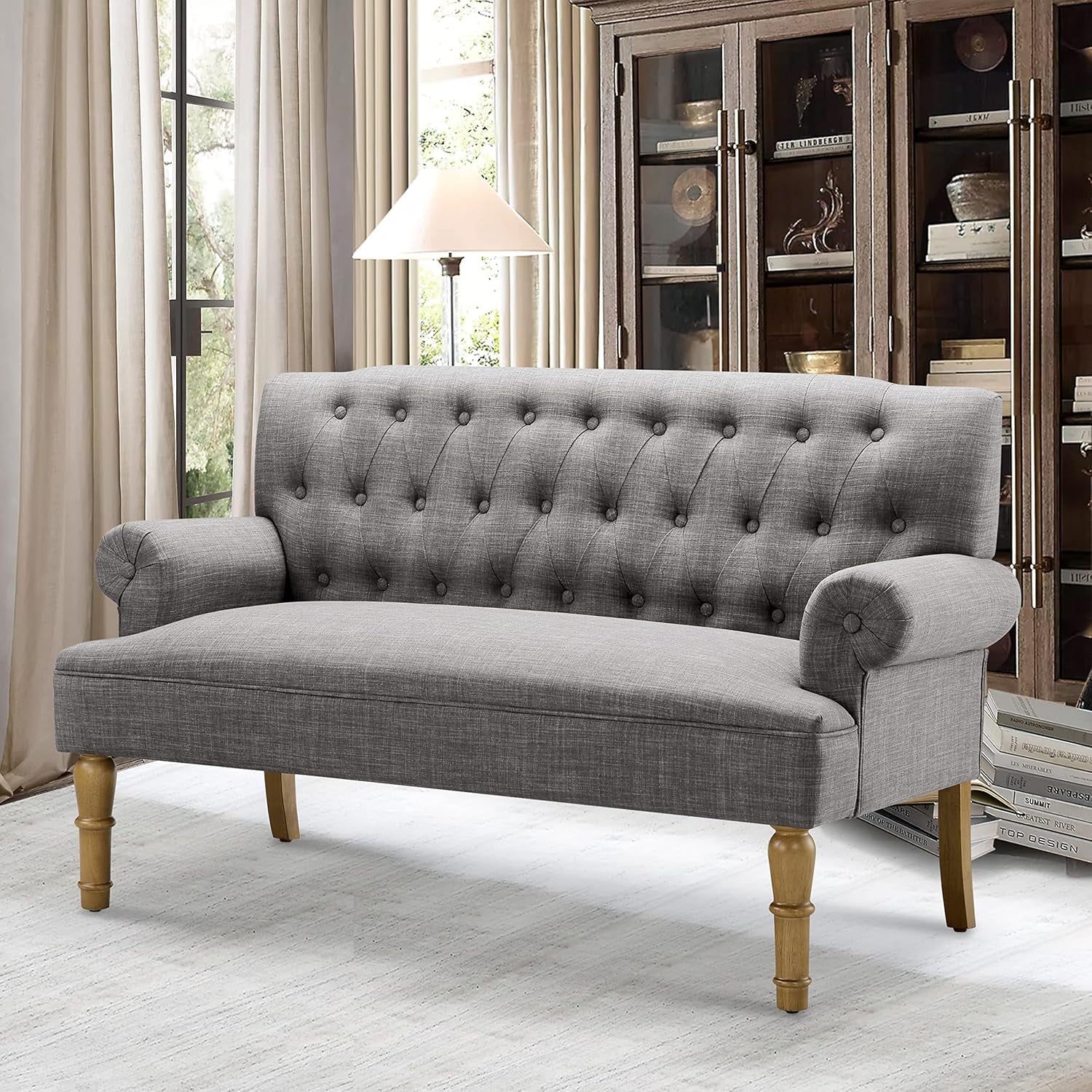 Dove Gray Loveseat Sofa With Button Tufting Sinuous Springs Main image
