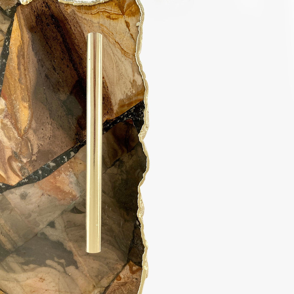 Large Brown Agate Serving Tray With Brass Handles/Personalised