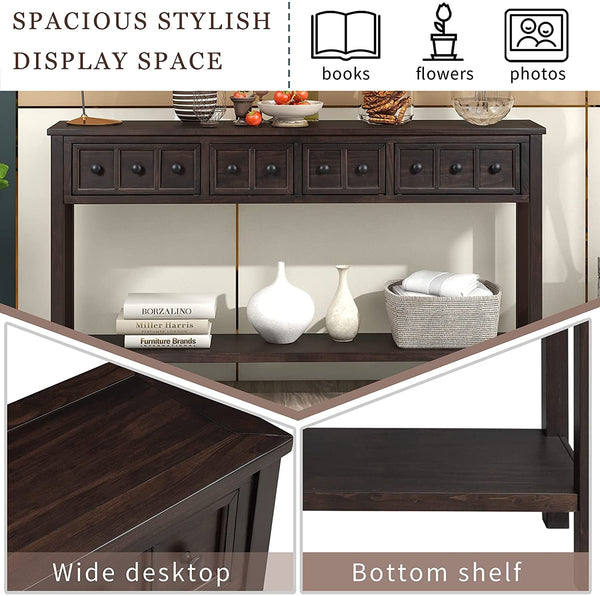 Rustic 60 Inch Console Table With Drawers And Shelf