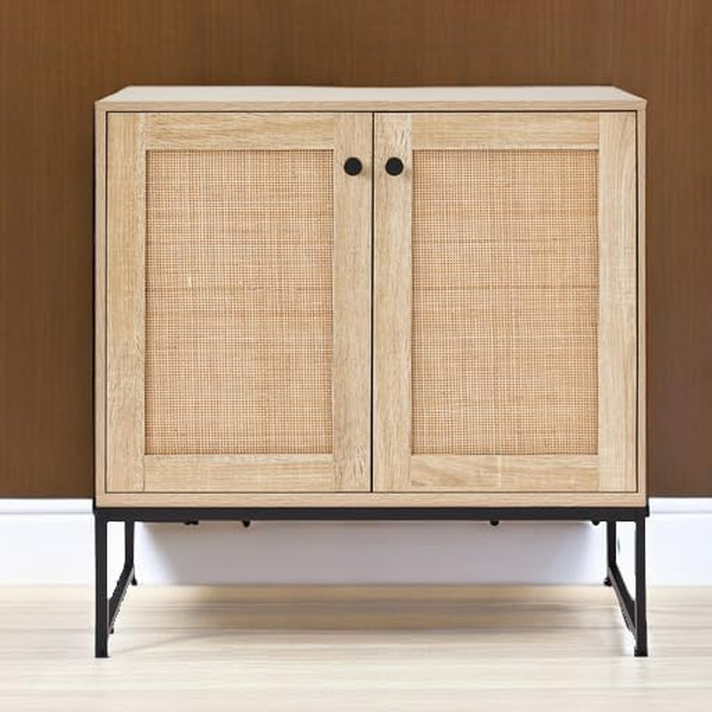 Two Door Rattan Storage Cabinet Natural Finish With Non Scratch Foot Secondary image