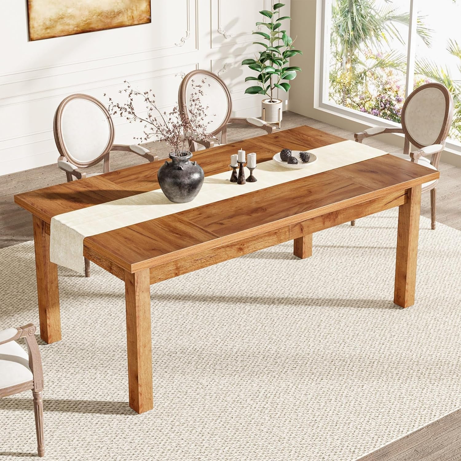 70.87 Inch Wood Dining Table Farmhouse Thickened Legs Main image