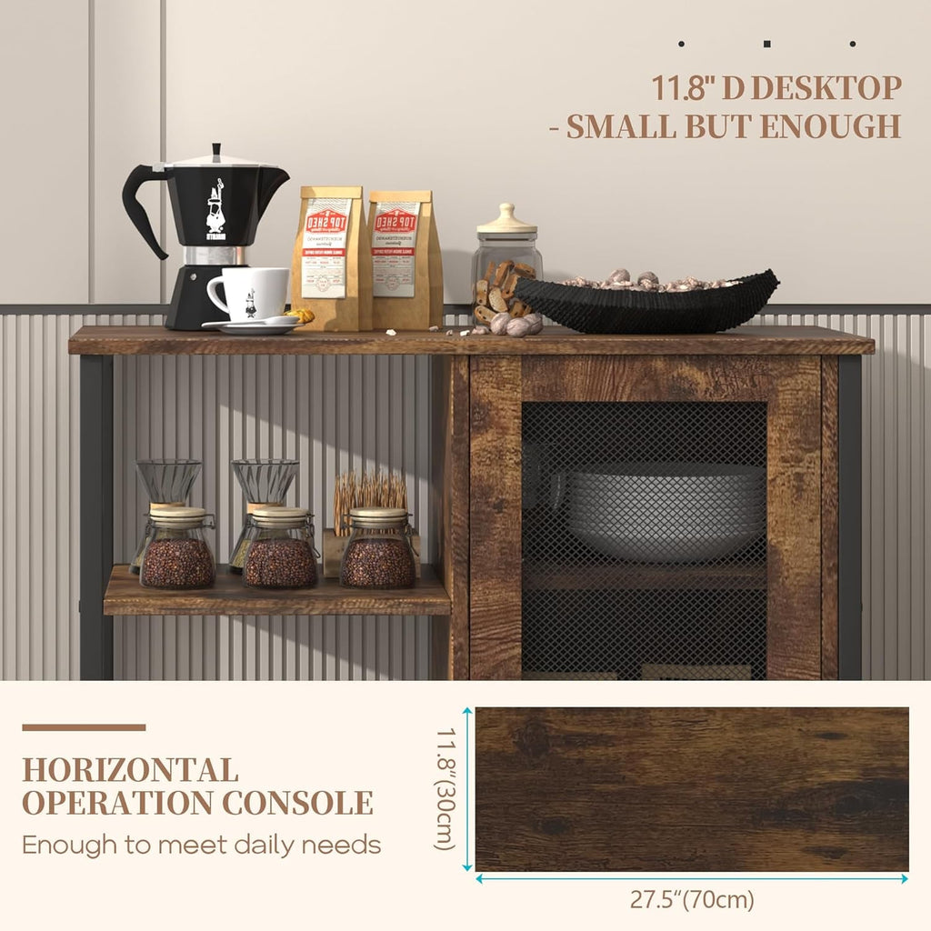 Mini Coffee Bar Cabinet 27.5 Inch Brown Finish Storage Unit