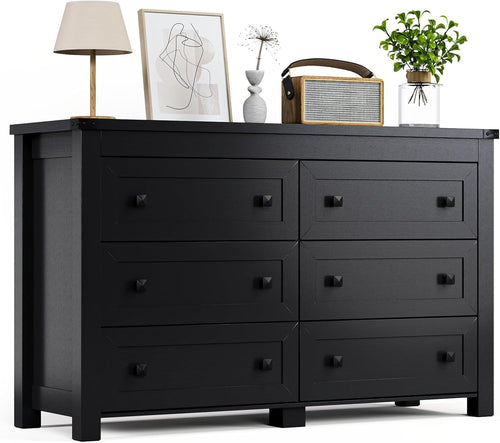 Black Dresser With 6 Drawers For Bedroom Modern Storage