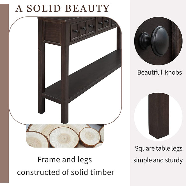 Rustic 60 Inch Console Table With Drawers And Shelf