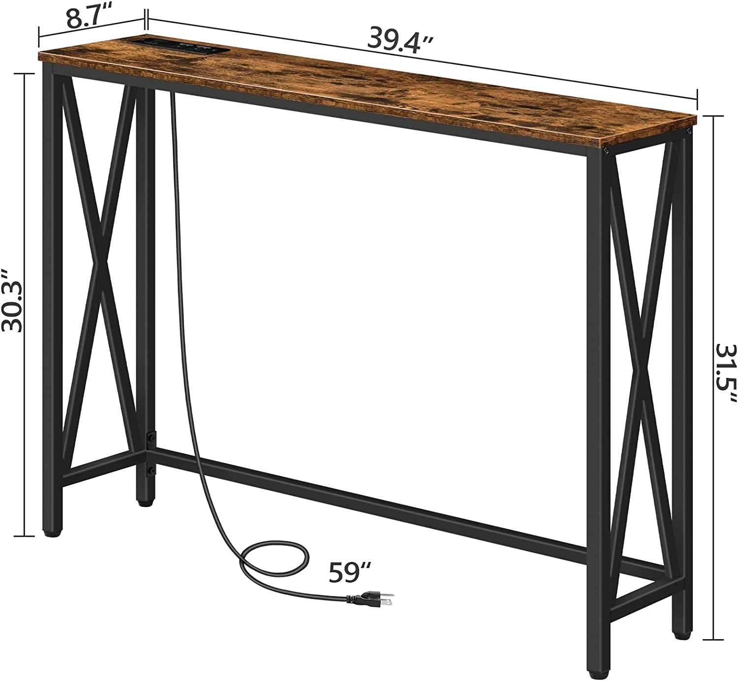 Rustic Brown Sofa Table With Power Outlet And USB Ports Secondary image