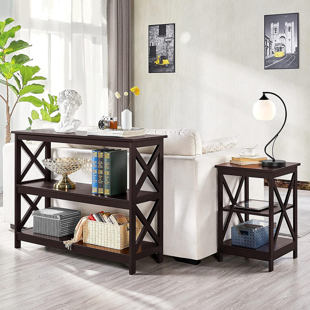 Espresso 3-Tier Console Table With Storage Shelves