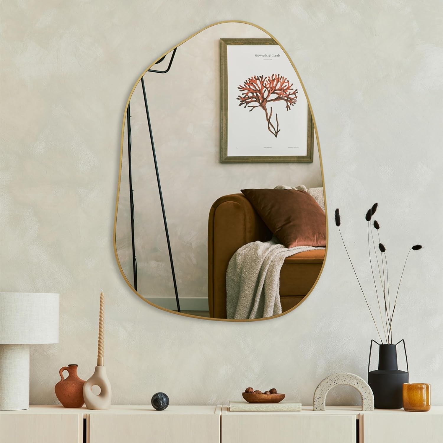 Asymmetrical Gold Mirror 28 By 20 Inches Wood Frame Main image