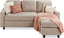 Compact Beige Linen Sectional Sofa With Chaise And Reversible Ottoman