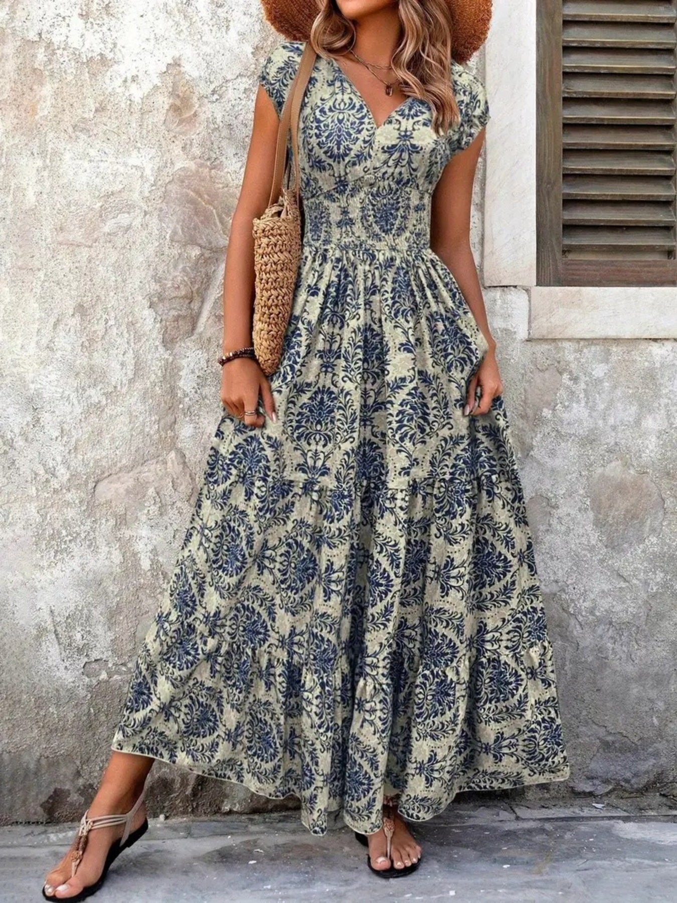 Printed Cap Sleeve Maxi Dress Secondary image