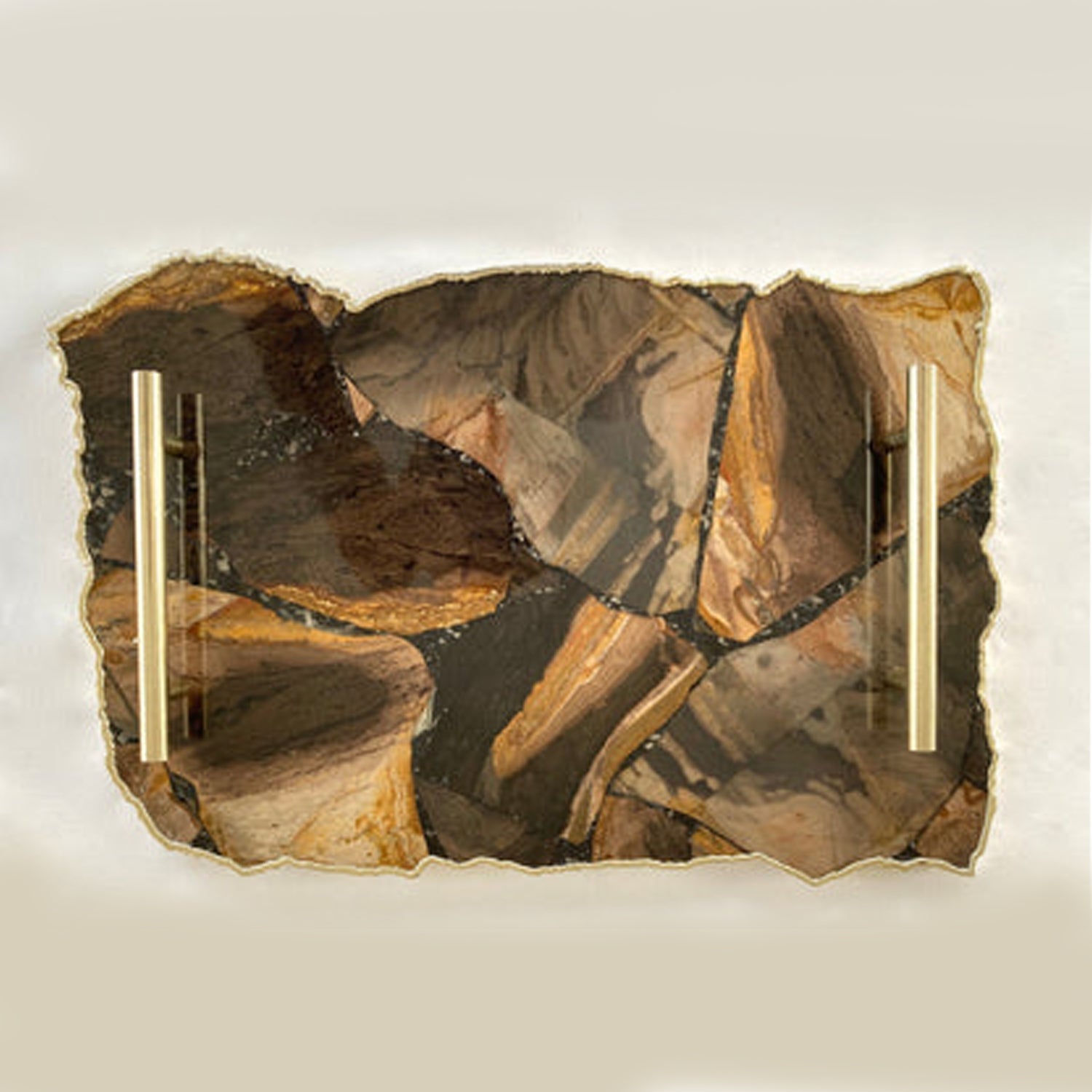 Large Brown Agate Serving Tray With Brass Handles/Personalised