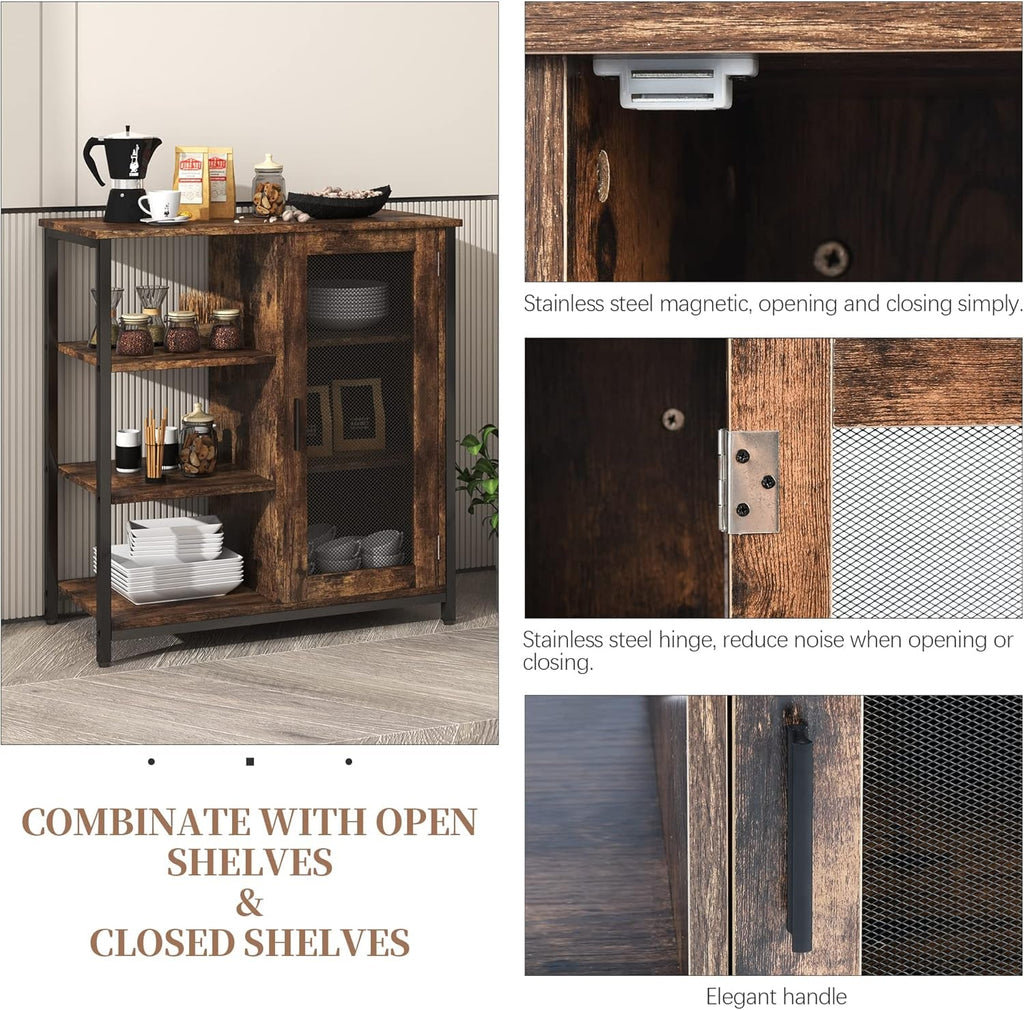 Mini Coffee Bar Cabinet 27.5 Inch Brown Finish Storage Unit