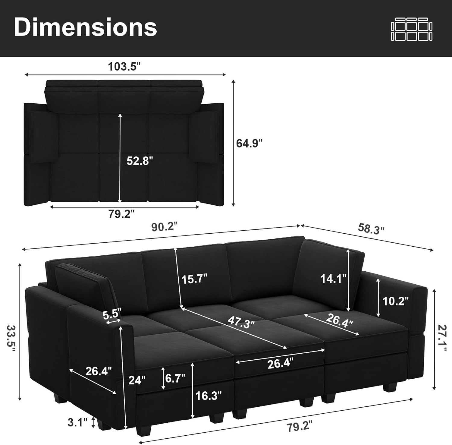 Modular Velvet Sectional Sofa With Chaise For Living Room Secondary image