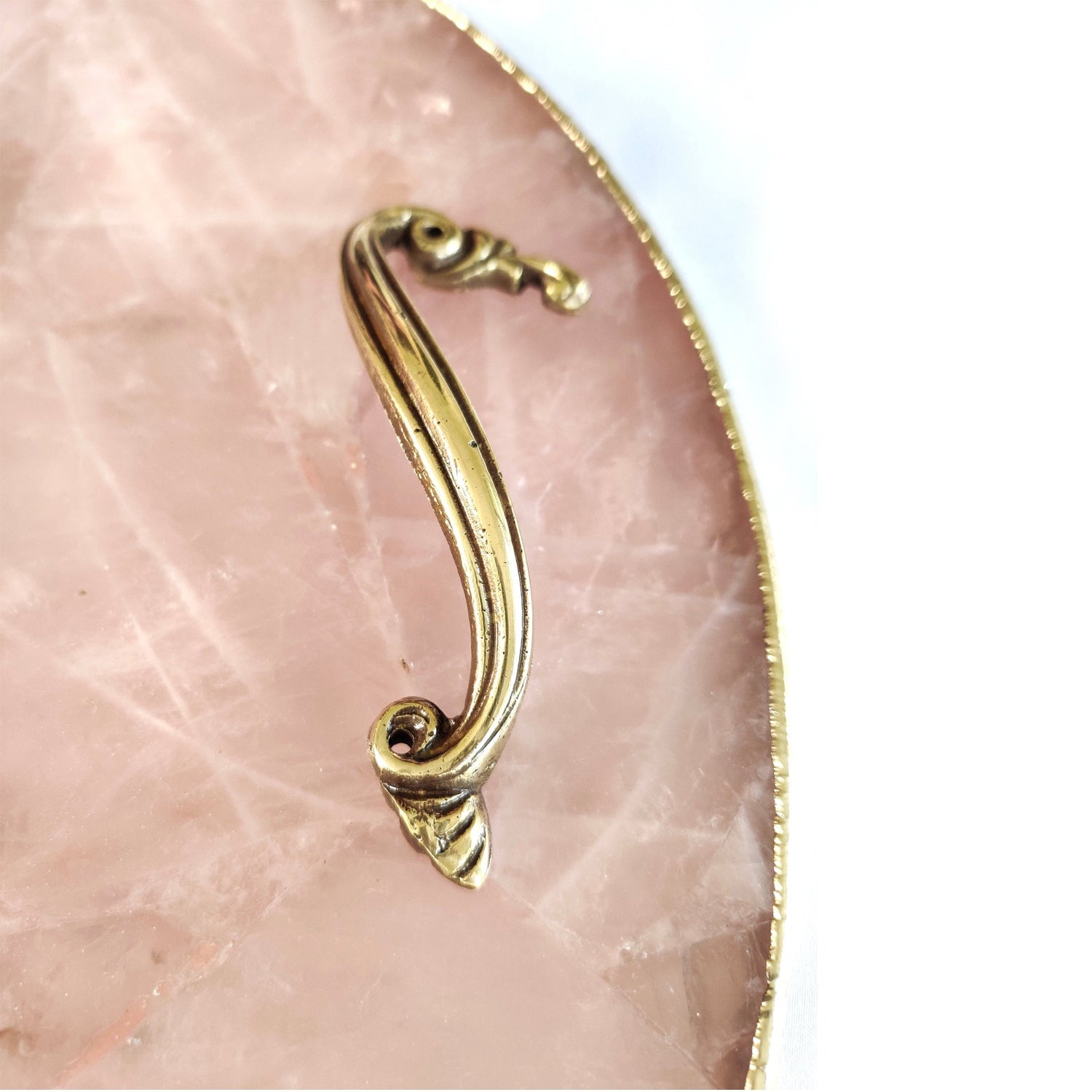 Rose Quartz Agate | Serving Tray With Brass Handles | Circular |