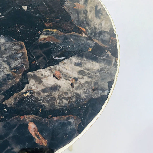 Black Petrified Wood Agate Round Edge Side/Coffee Table