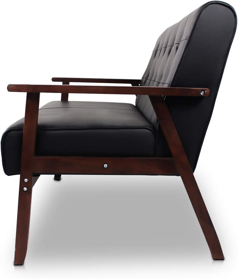 Mid-Century Modern Faux Leather Loveseat Sofa 2-Seat