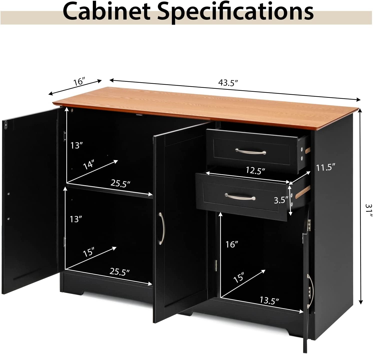 Buffet Credenza Console Table With Drawers In Oak Finish